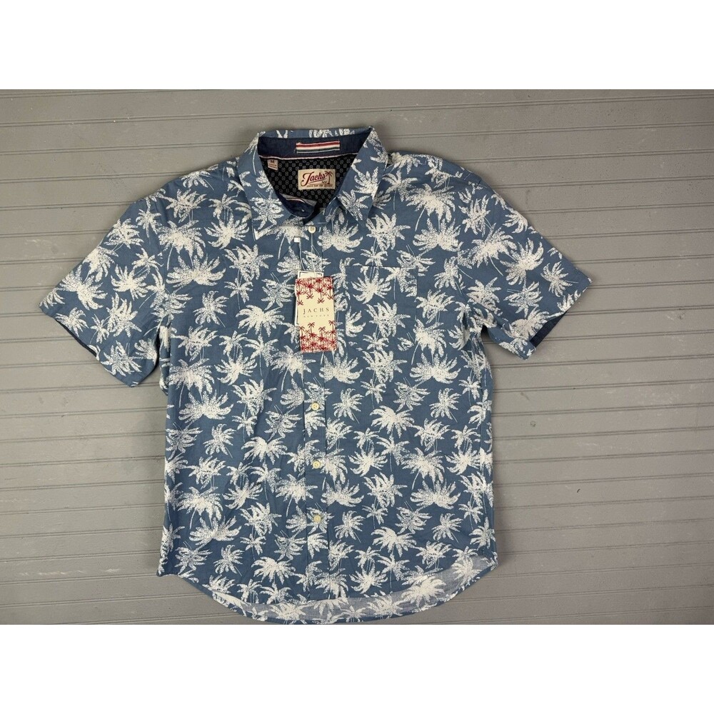 Jachs Size M Mens Hawaiian Shirt Short Sleeve Button Up Blue Palm Trees